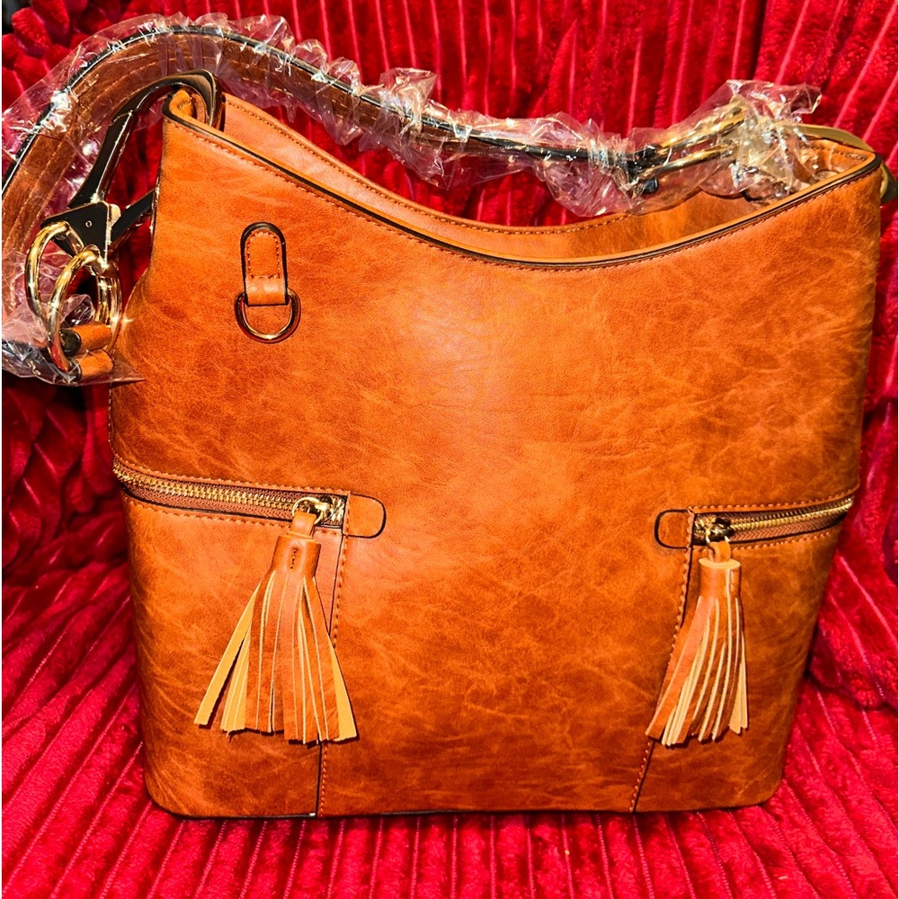 Hobo Bag with Side Tassel zipped pockets and with Matching Wristlet